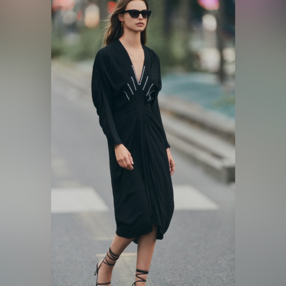 Iro‎ Paris $580 Eleonora Black Midi Dress Silver Embellished Studs Rock FLAW